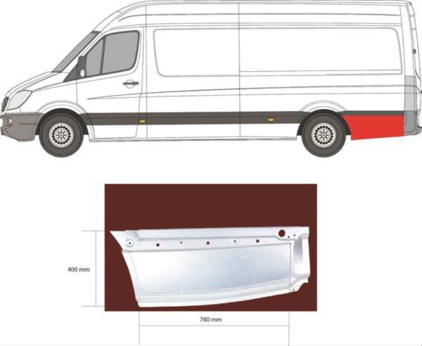KRAJ ZADNJEG BLATOBRANA ZADNJI DIO (43CM/78CM) MERCEDES SPRINTER 06- LIJEVA