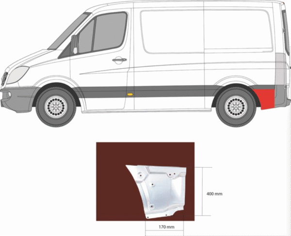 KRAJ ZADNJEG BLATOBRANA ZADNJI DIO (17CM/43CM) MERCEDES SPRINTER 06- LIJEVI